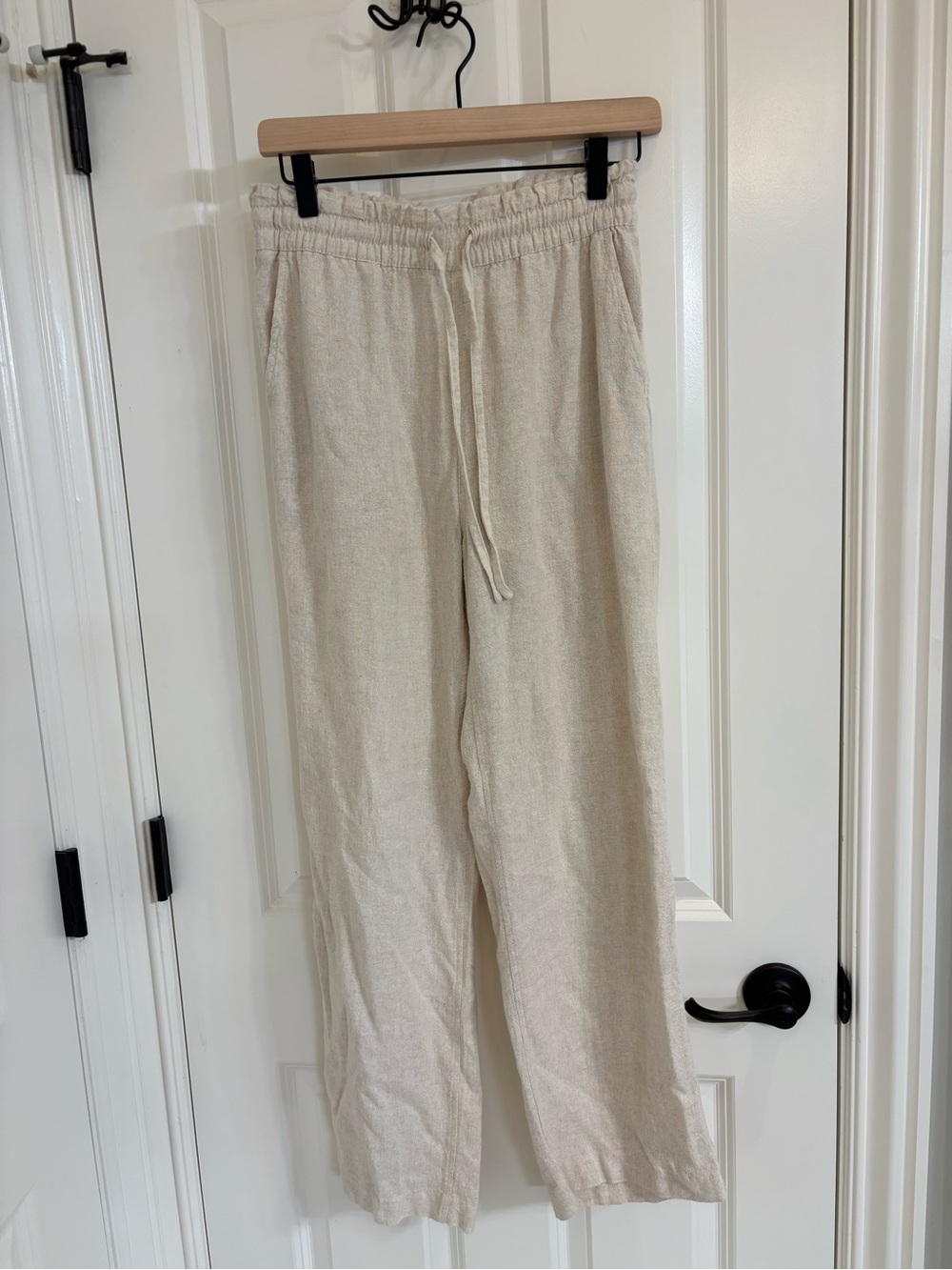 Versona Cream Drawstring Linen Blend Wide-Leg Pants